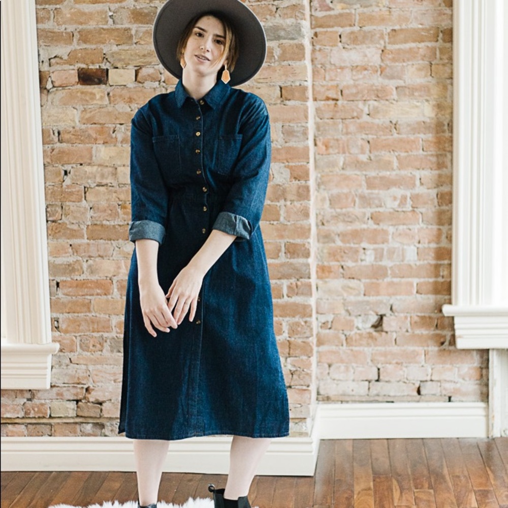 Dark Denim Button Down Maxi Dress